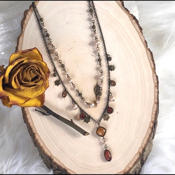 - Jewelry - Tiered chains -layered pearl gold tones necklace